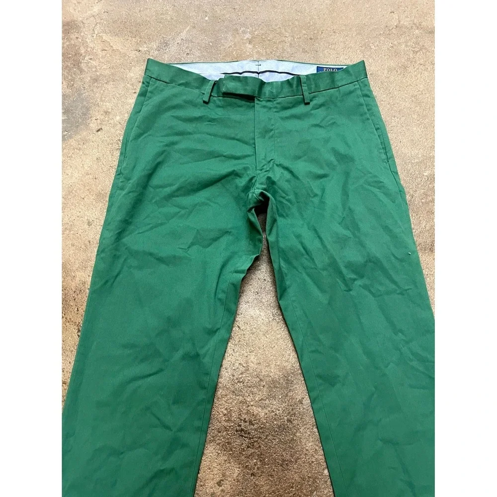 Polo Ralph Lauren Chino Pants Mens 32x32 Green Cotton Stretch Slim‎ Fit Straight